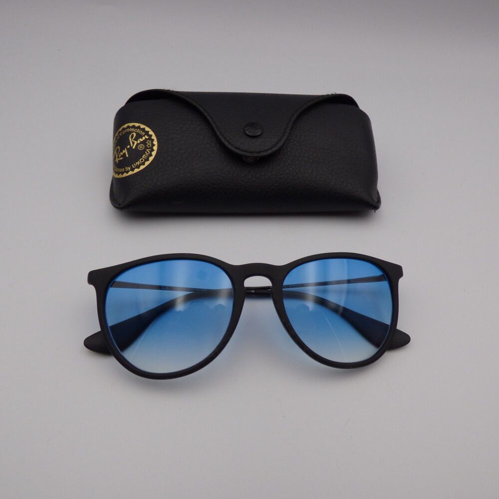 Ray-Ban Erika 54-18-145 Sunglasses Black Matte Blue Gradient Lens Like New Case